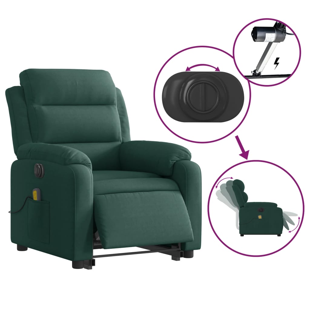 vidaXL Electric Stand up Massage Recliner Chair Dark Green Velvet