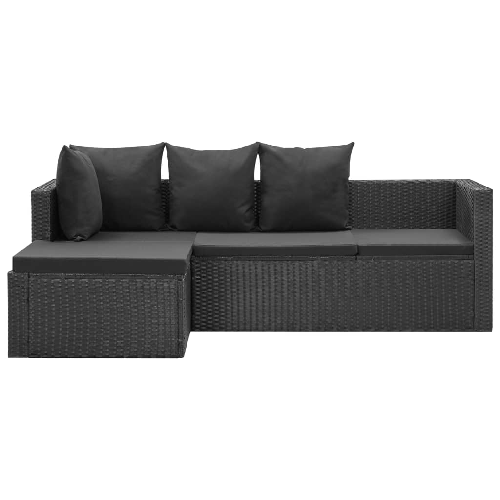 vidaXL 4 Piece Garden Lounge Set Black with Cushions Poly Rattan