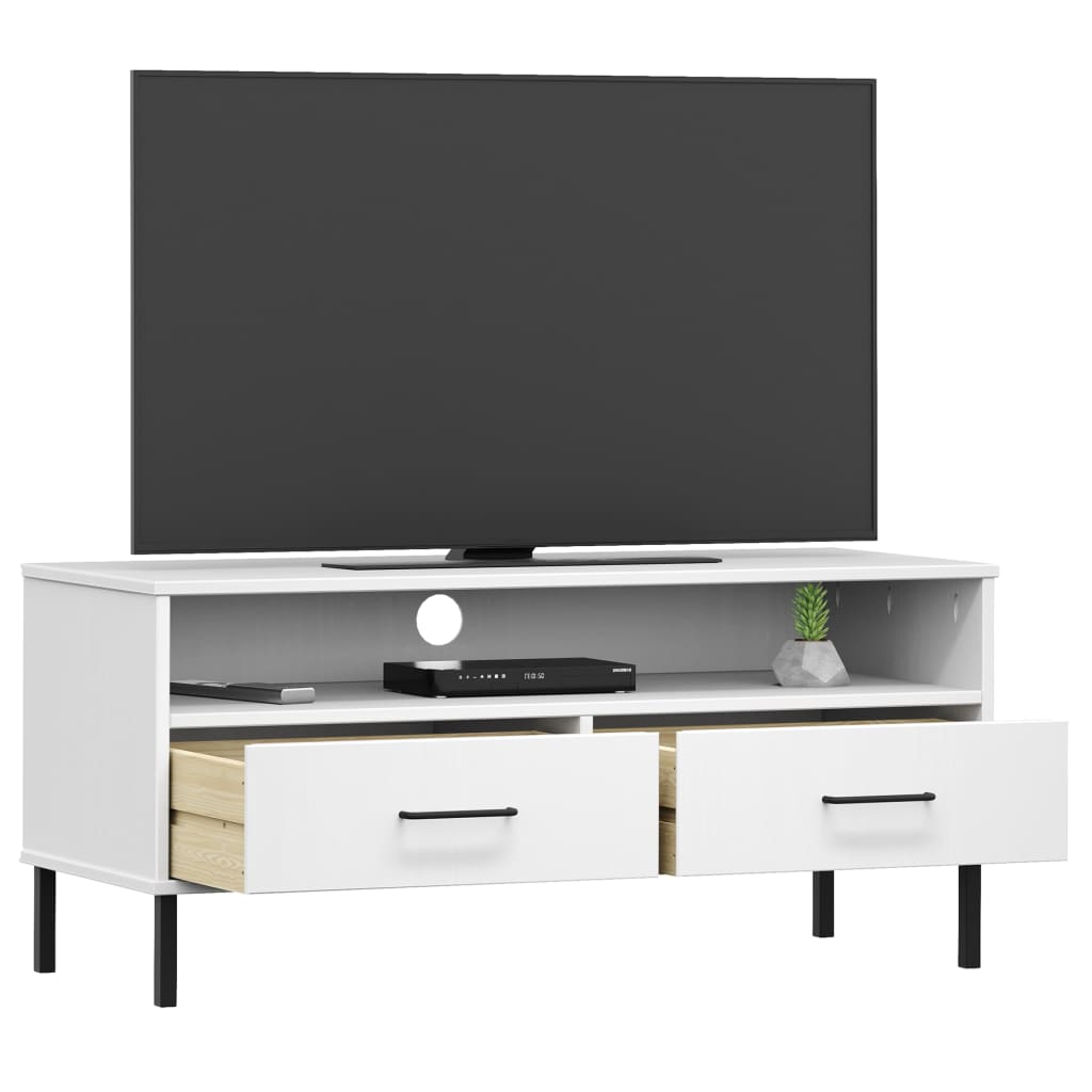 vidaXL TV Cabinet with Metal Legs White Solid Wood Pine OSLO