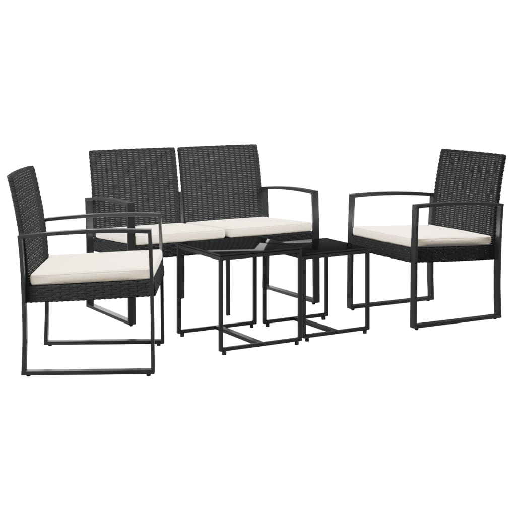 vidaXL 5 piece Garden Dining Set with Cushions Black PP Rattan