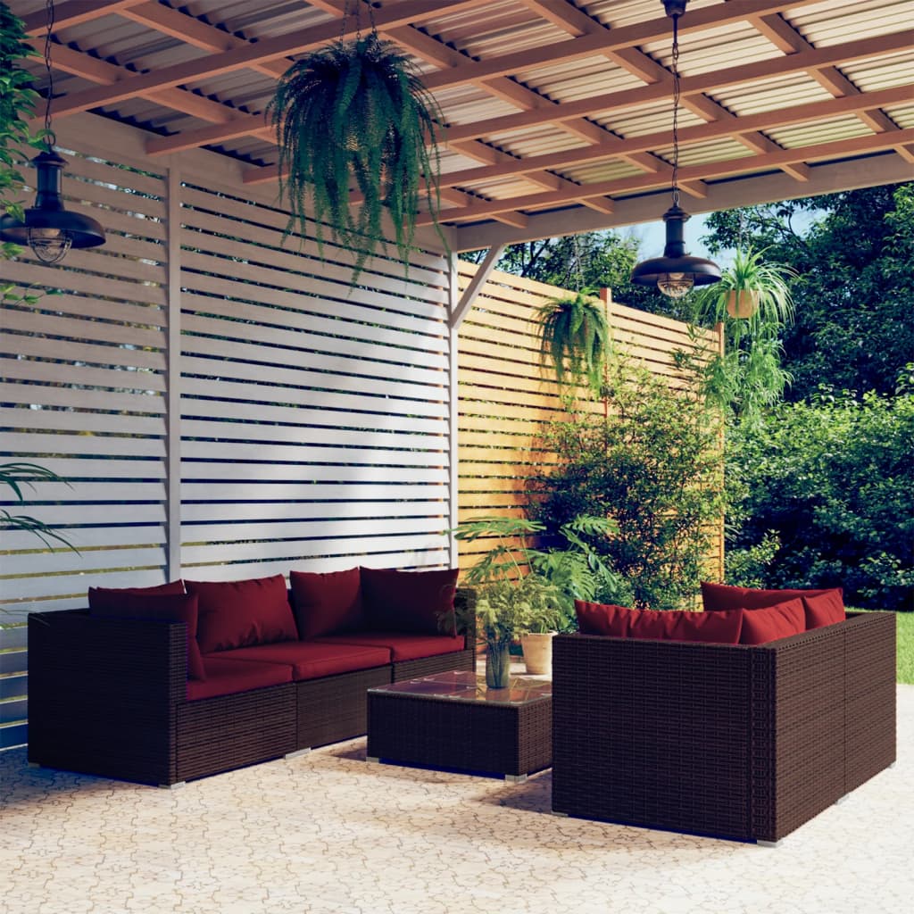 vidaXL 6 Piece Garden Lounge Set with Cushions Poly Rattan Brown