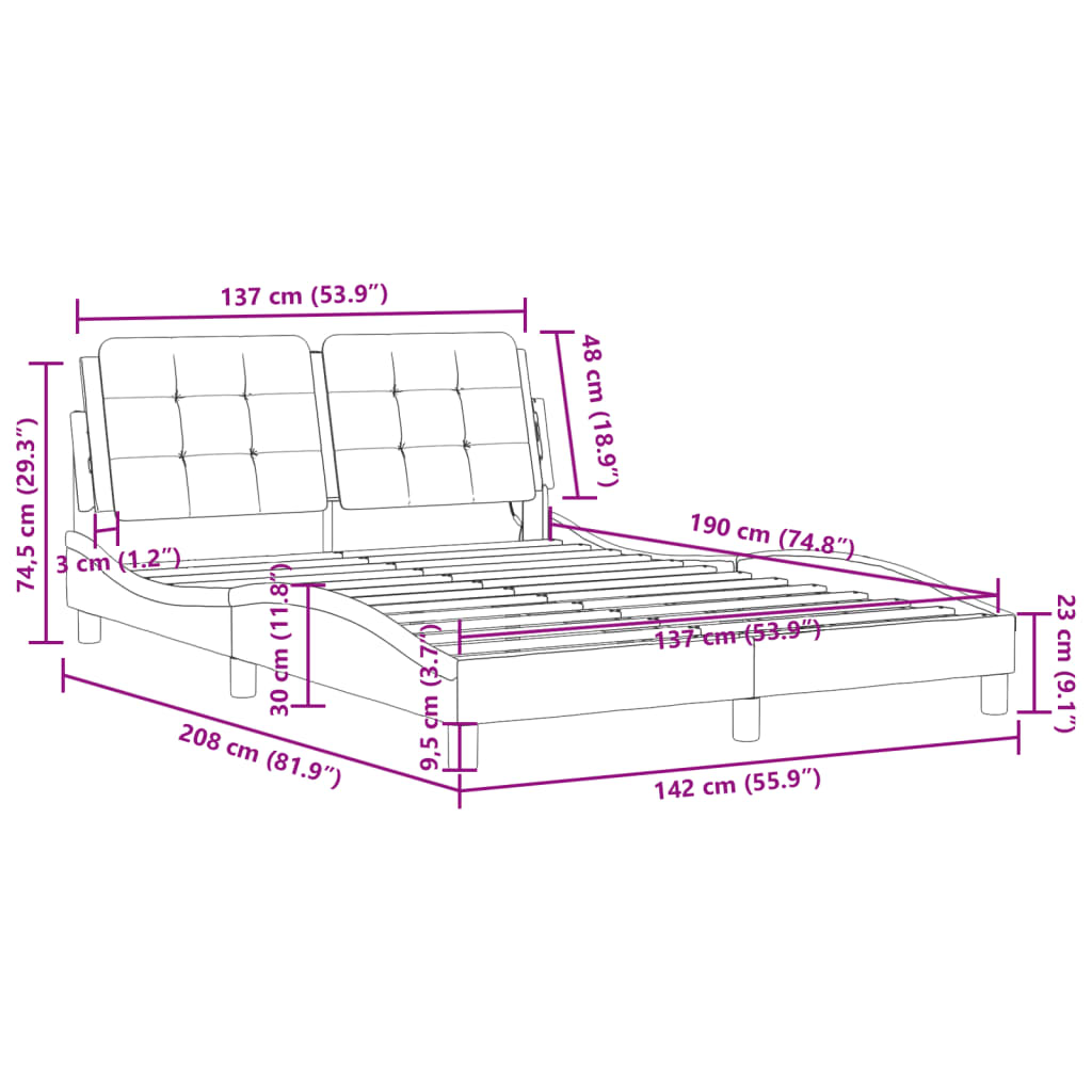 vidaXL Bed Frame without Mattress Black 137x187 cm Double Faux Leather