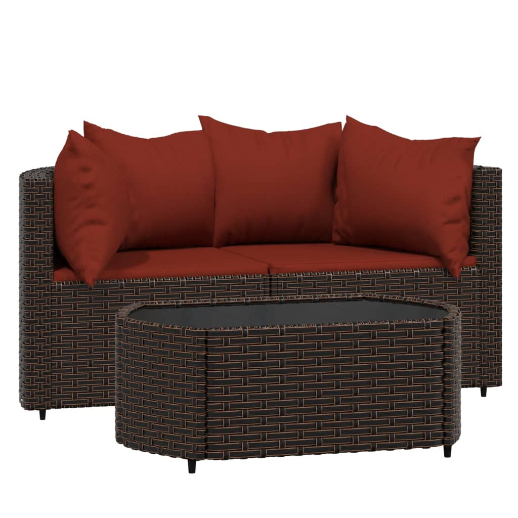 vidaXL 3 Piece Garden Lounge Set with Cushions Brown Poly Rattan