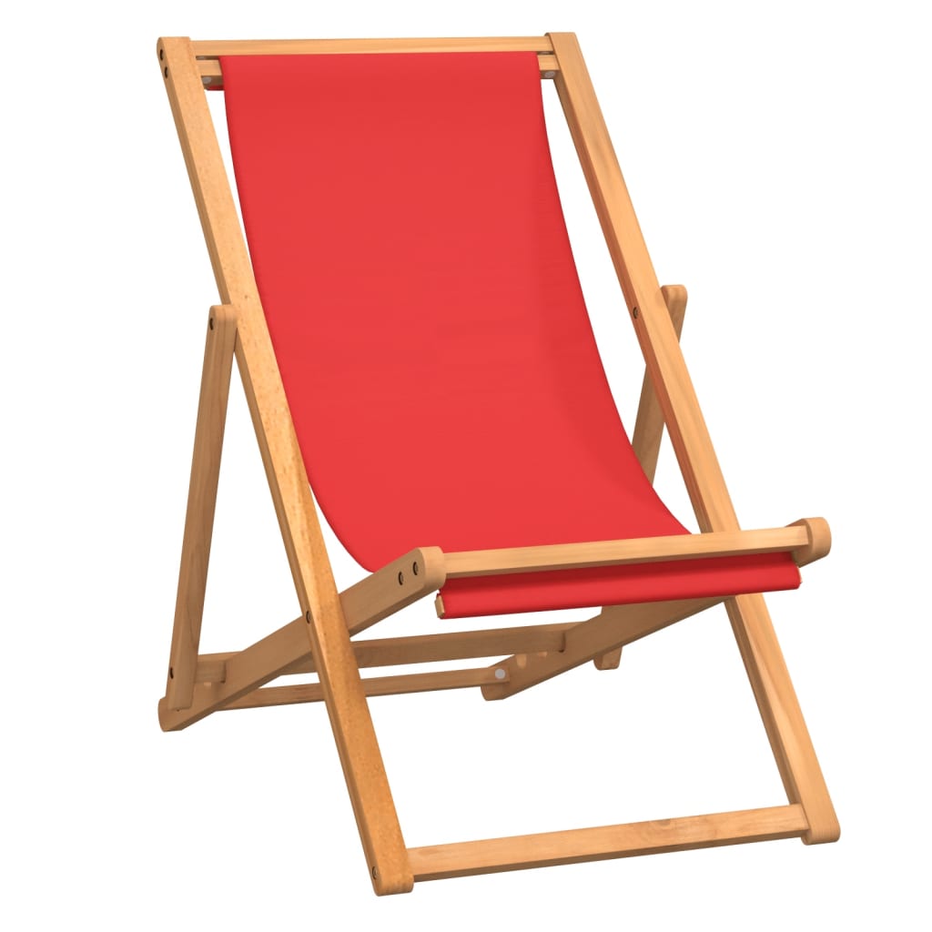 vidaXL Folding Beach Chair Solid Teak Wood Red