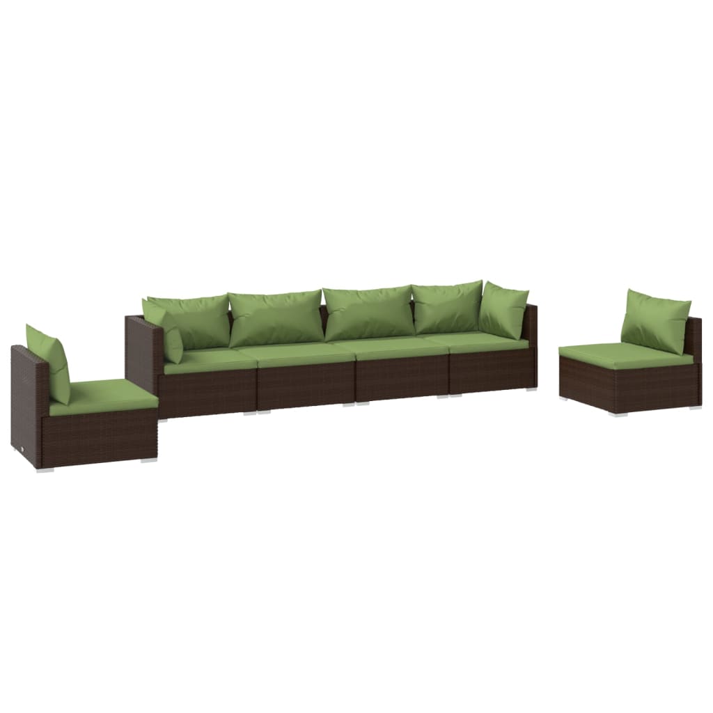 vidaXL 6 Piece Garden Lounge Set with Cushions Poly Rattan Brown