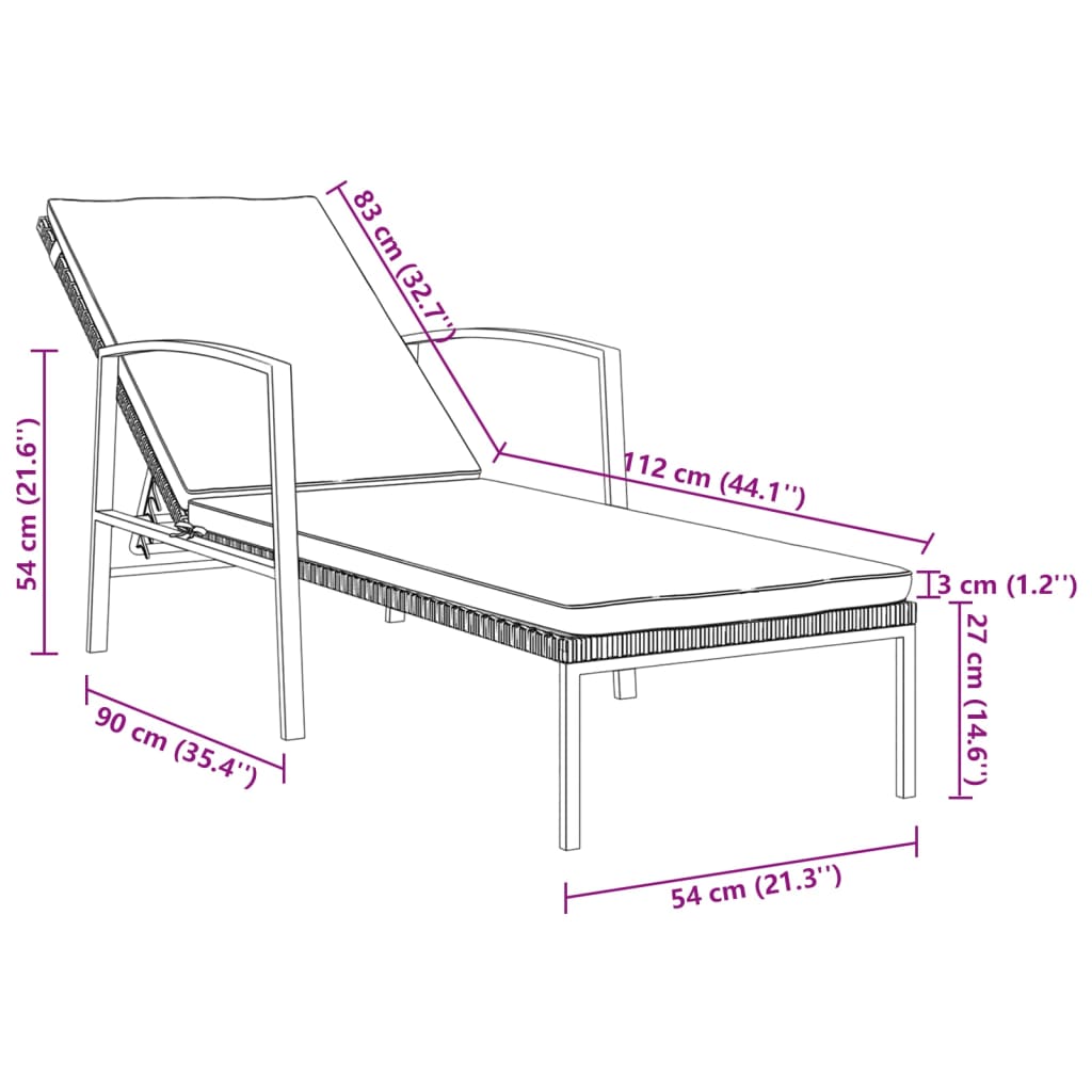 vidaXL Garden Sun Lounger with Cushion Poly Rattan Brown