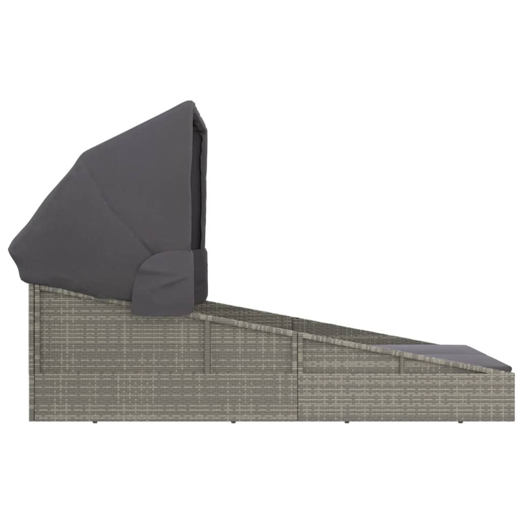 vidaXL Sunbed with Foldable Roof Grey 200x114x128 cm Poly Rattan