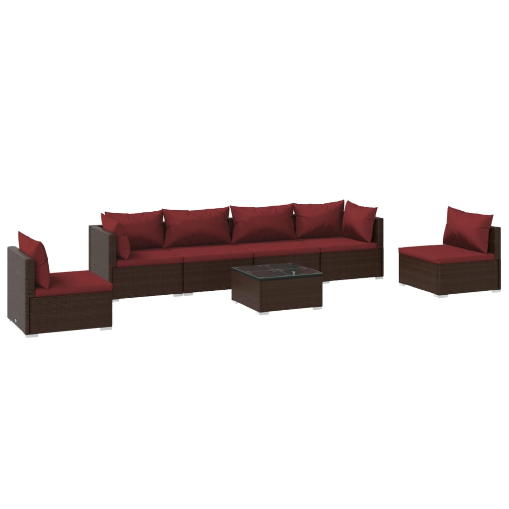 vidaXL 7 Piece Garden Lounge Set with Cushions Poly Rattan Brown