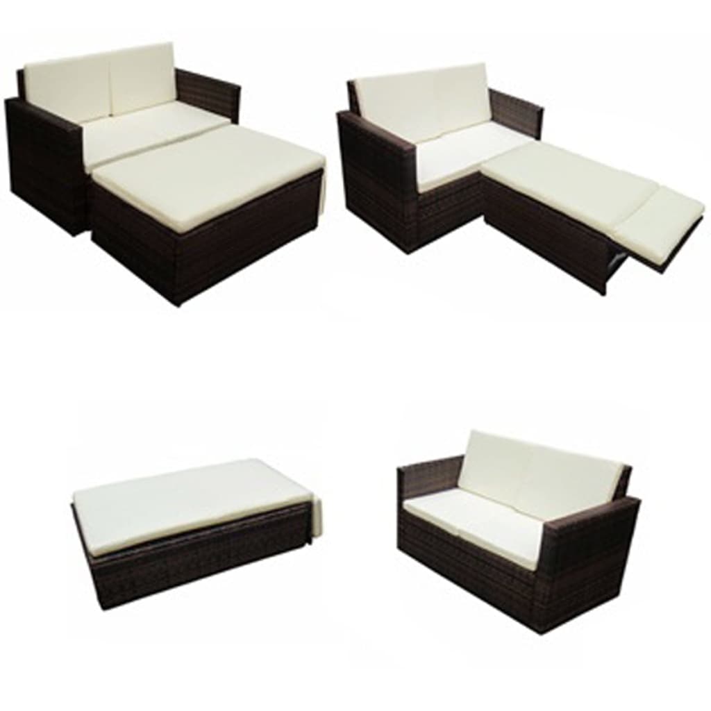 vidaXL 2 Piece Garden Lounge Set with Cushions Poly Rattan Brown