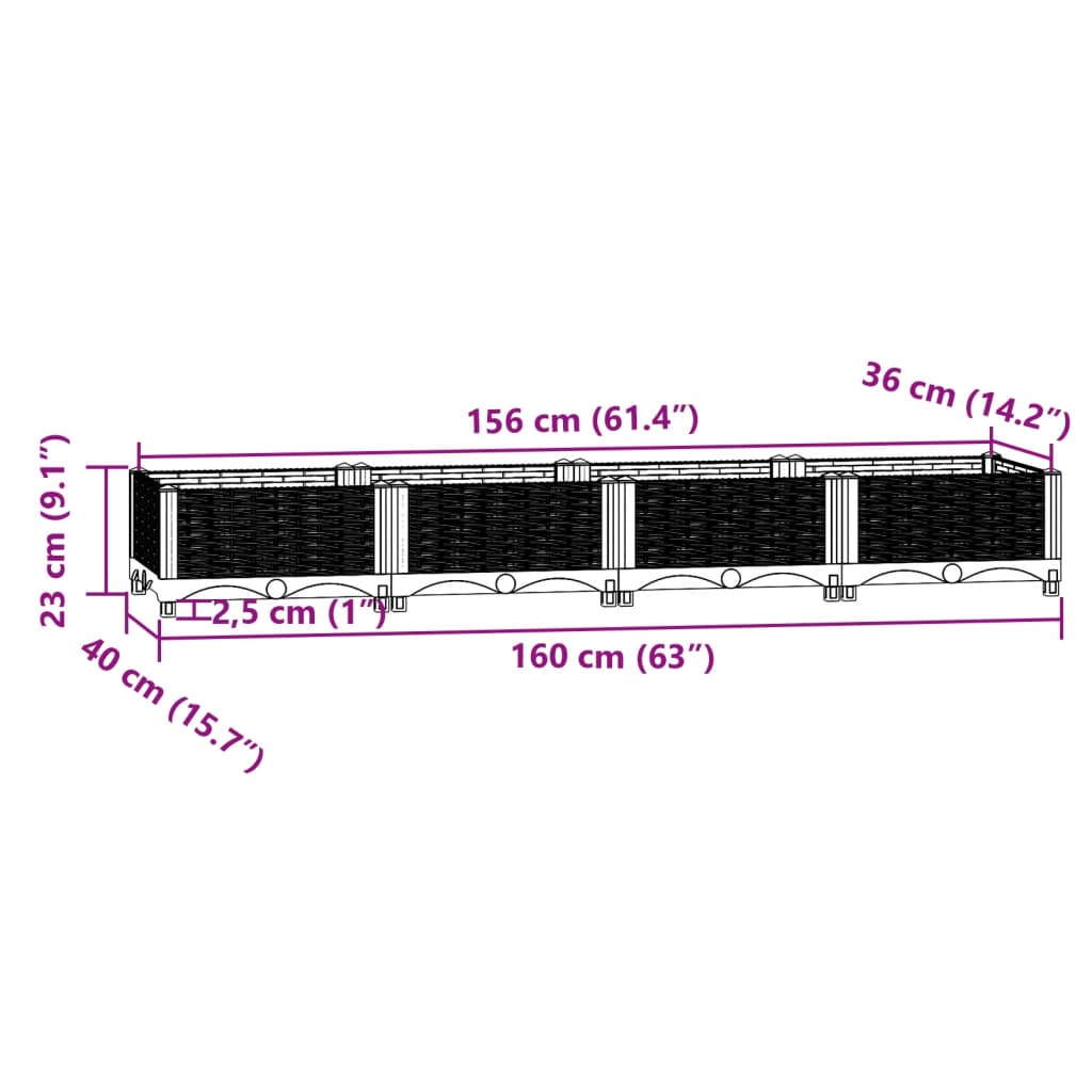 vidaXL Raised Bed 160x40x23 cm Polypropylene