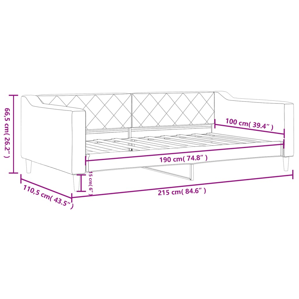 vidaXL Day Bed without Mattress Light Grey 100x190 cm Fabric