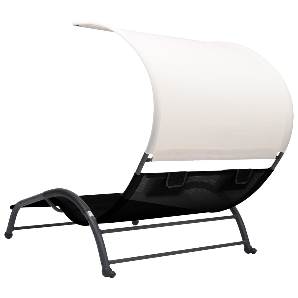 vidaXL Double Sun Lounger with Canopy Textilene Black