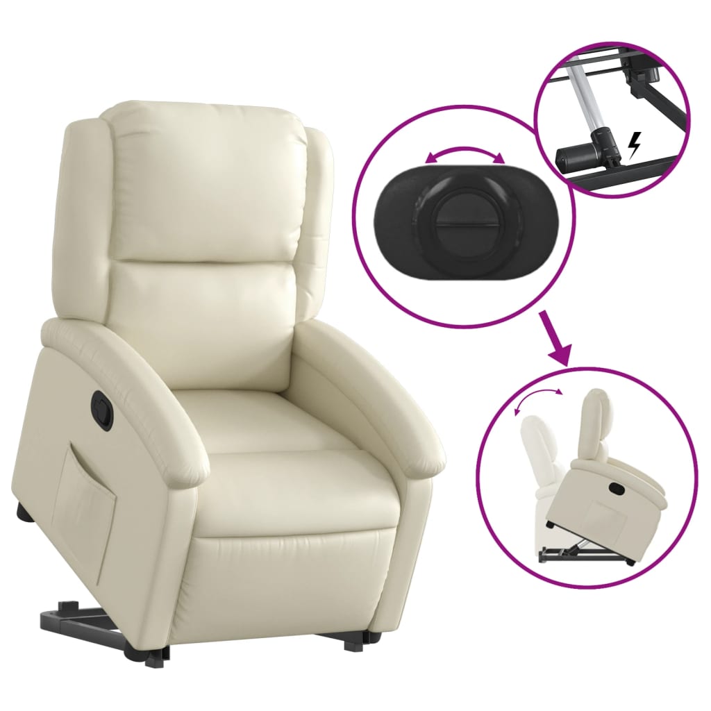 vidaXL Stand up Recliner Chair Cream Faux Leather