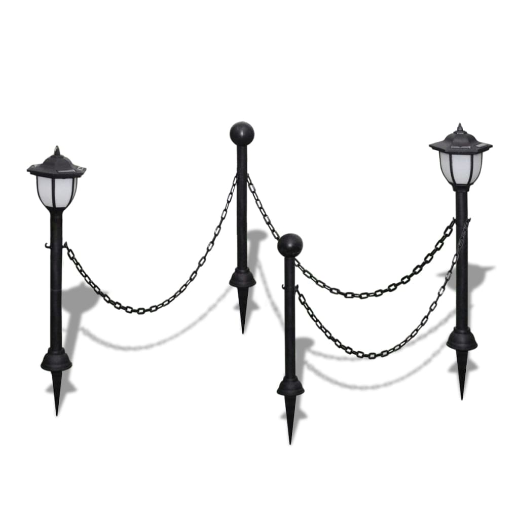 Chain Fence with Solar Lights Two LED Lamps Two Poles