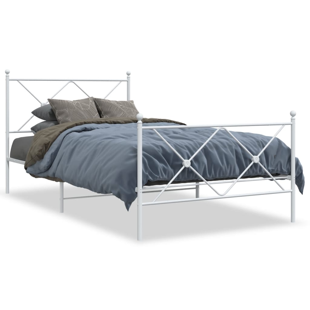 vidaXL Metal Bed Frame without Mattress with Footboard White 100x200 cm