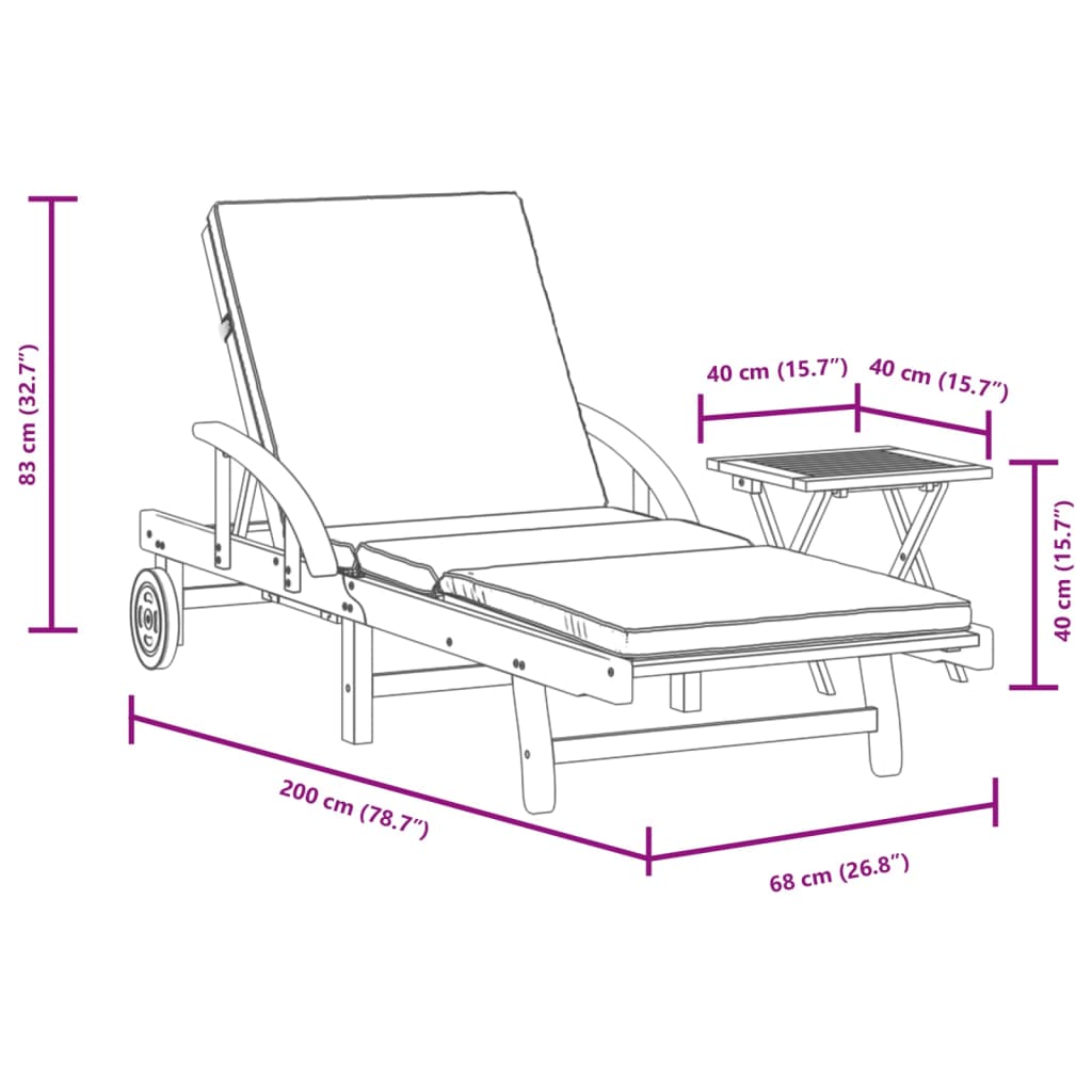 vidaXL Sun Lounger with Cushion and Table Solid Wood Acacia