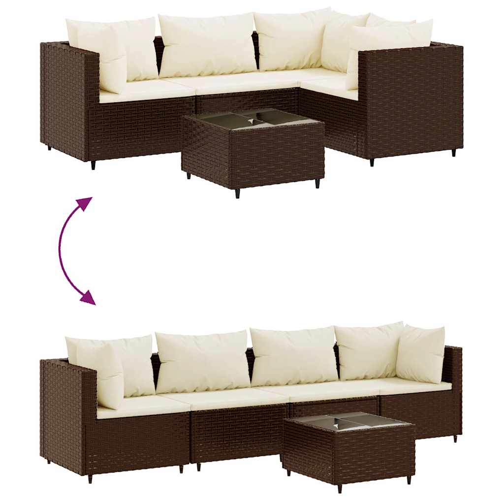 vidaXL 5 Piece Garden Lounge Set with Cushions Brown Poly Rattan