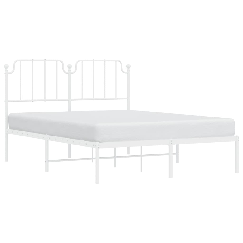 vidaXL Metal Bed Frame without Mattress with Headboard White 150x200 cm King Size