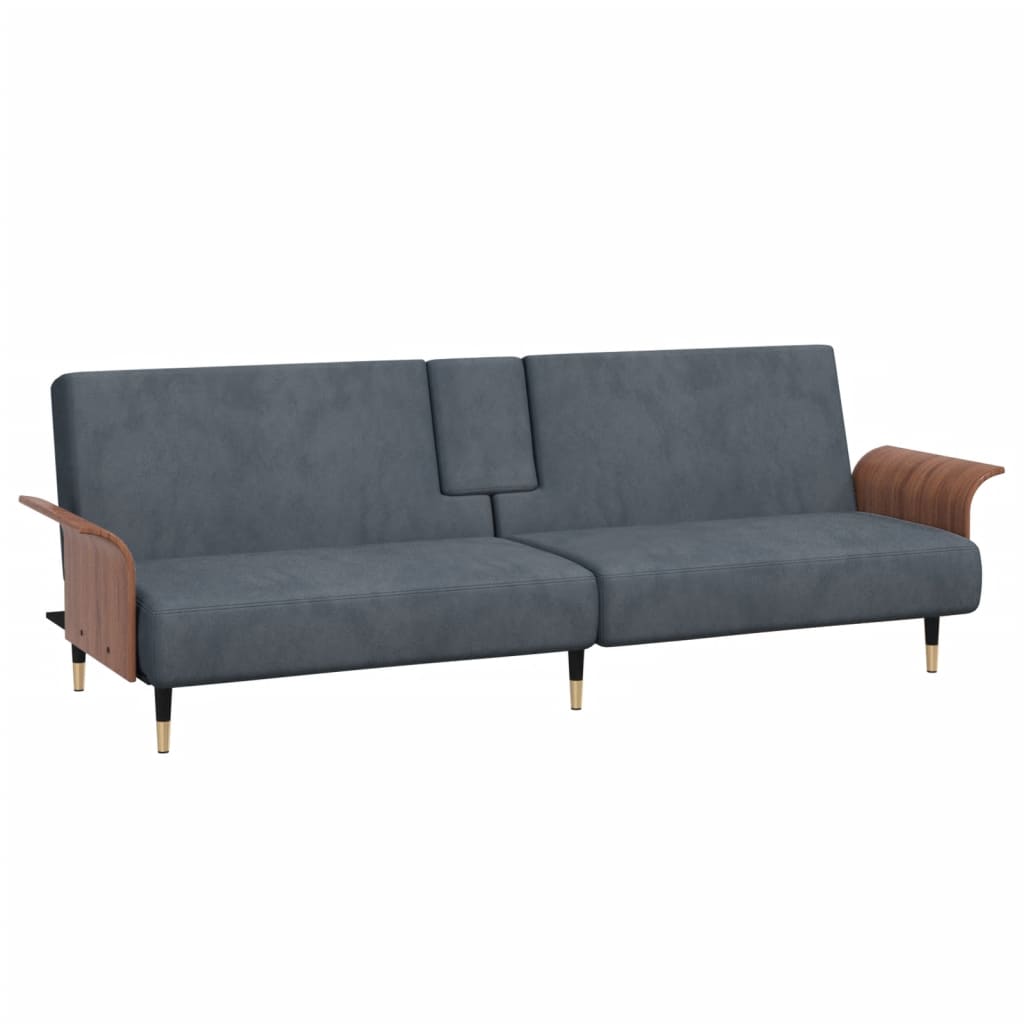 vidaXL Sofa Bed with Cup Holders Dark Grey Velvet