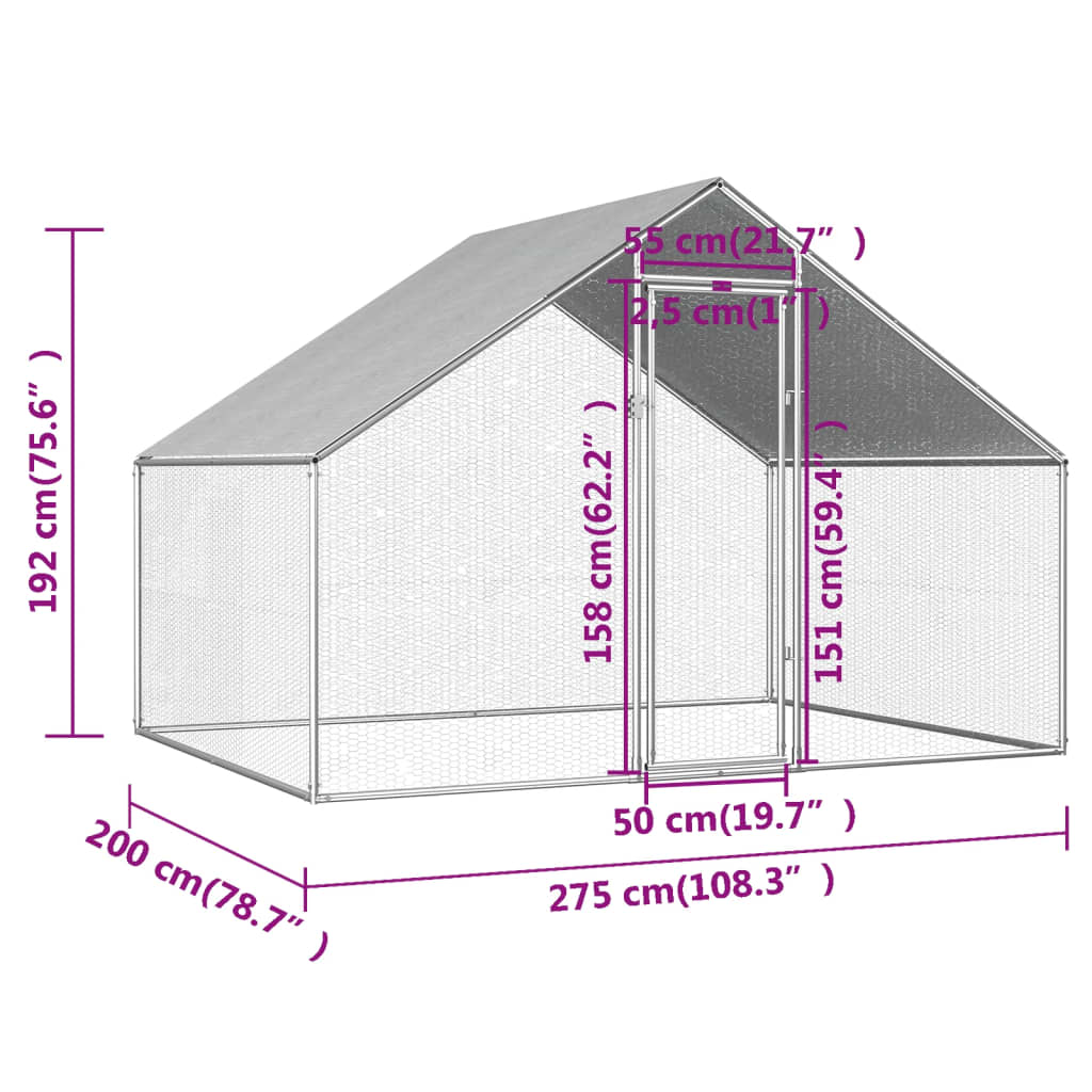 vidaXL Outdoor Chicken Cage 2.75x2x1.92 m Galvanised Steel