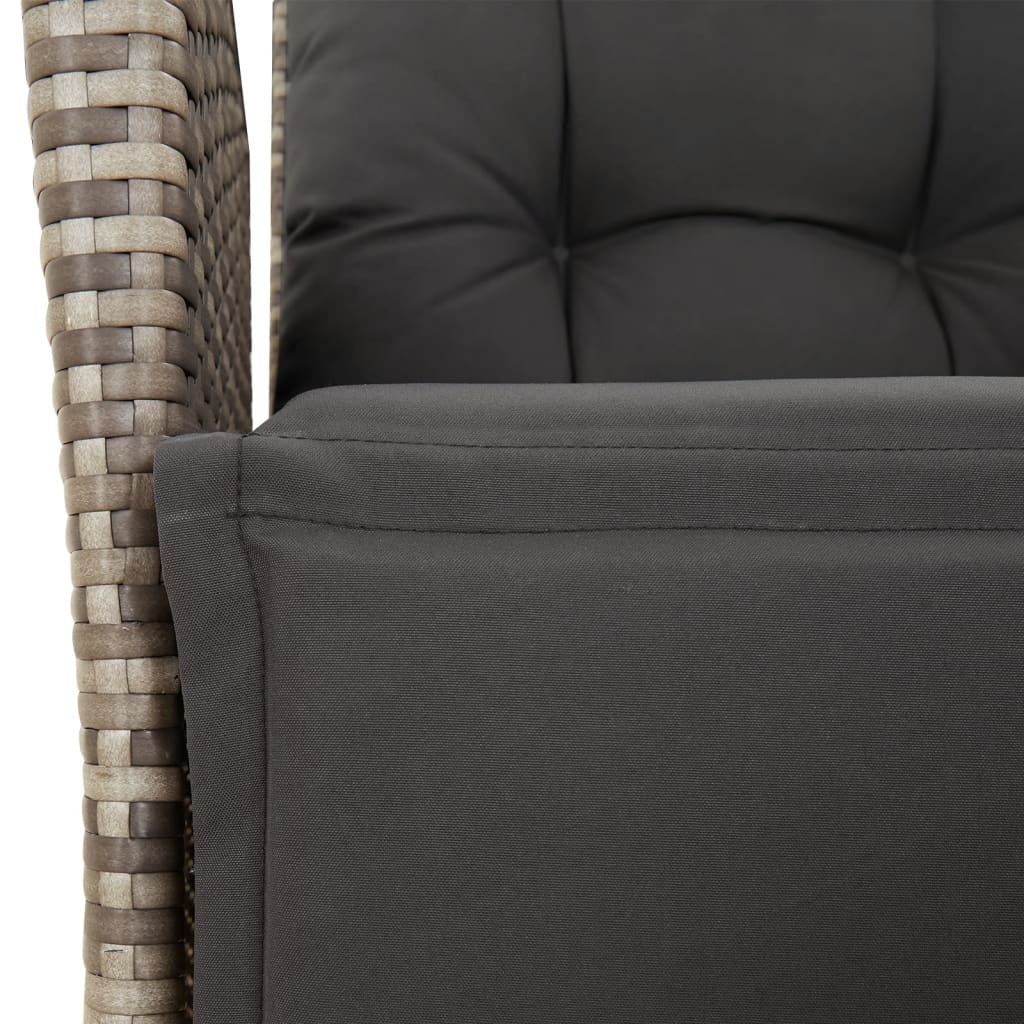 vidaXL 3 Piece Bistro Set with Cushions Grey Poly Rattan