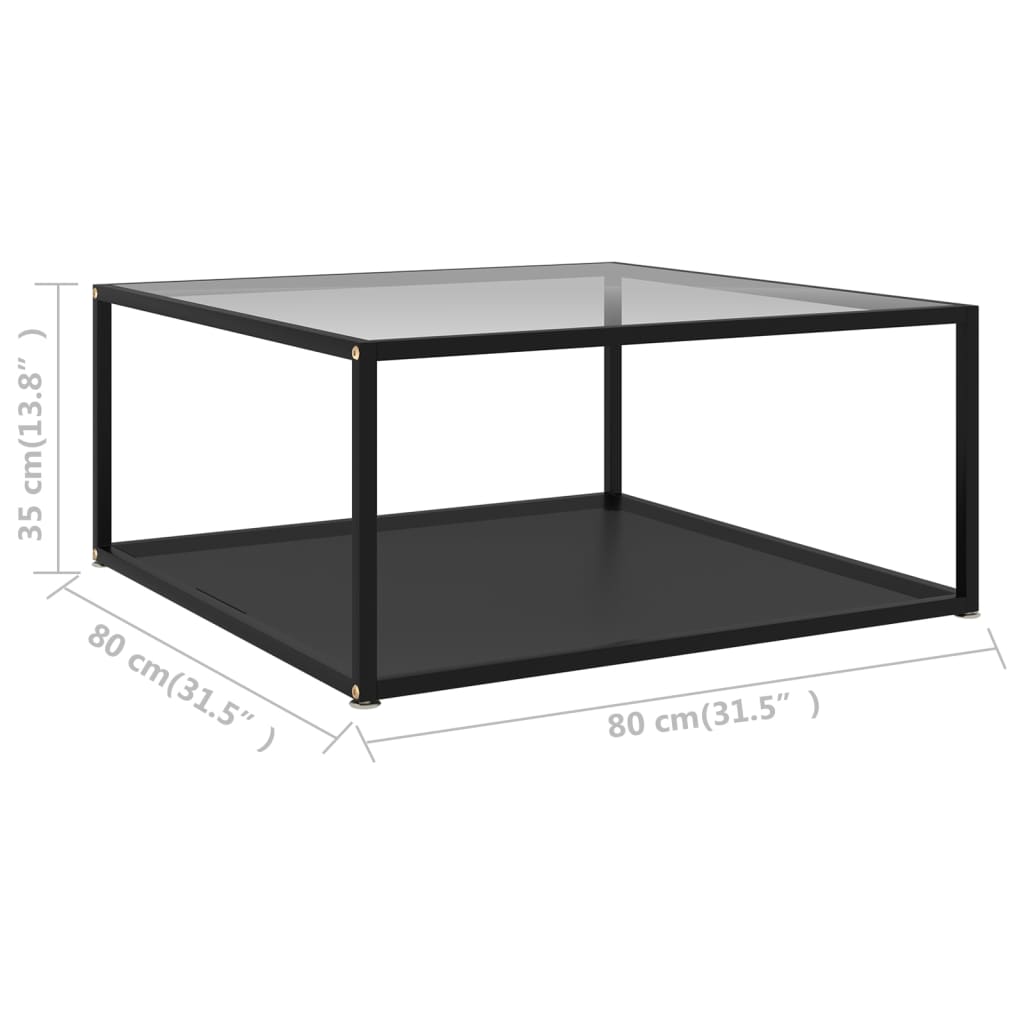 vidaXL Coffee Table Transparent and Black 80x80x35 cm Tempered Glass