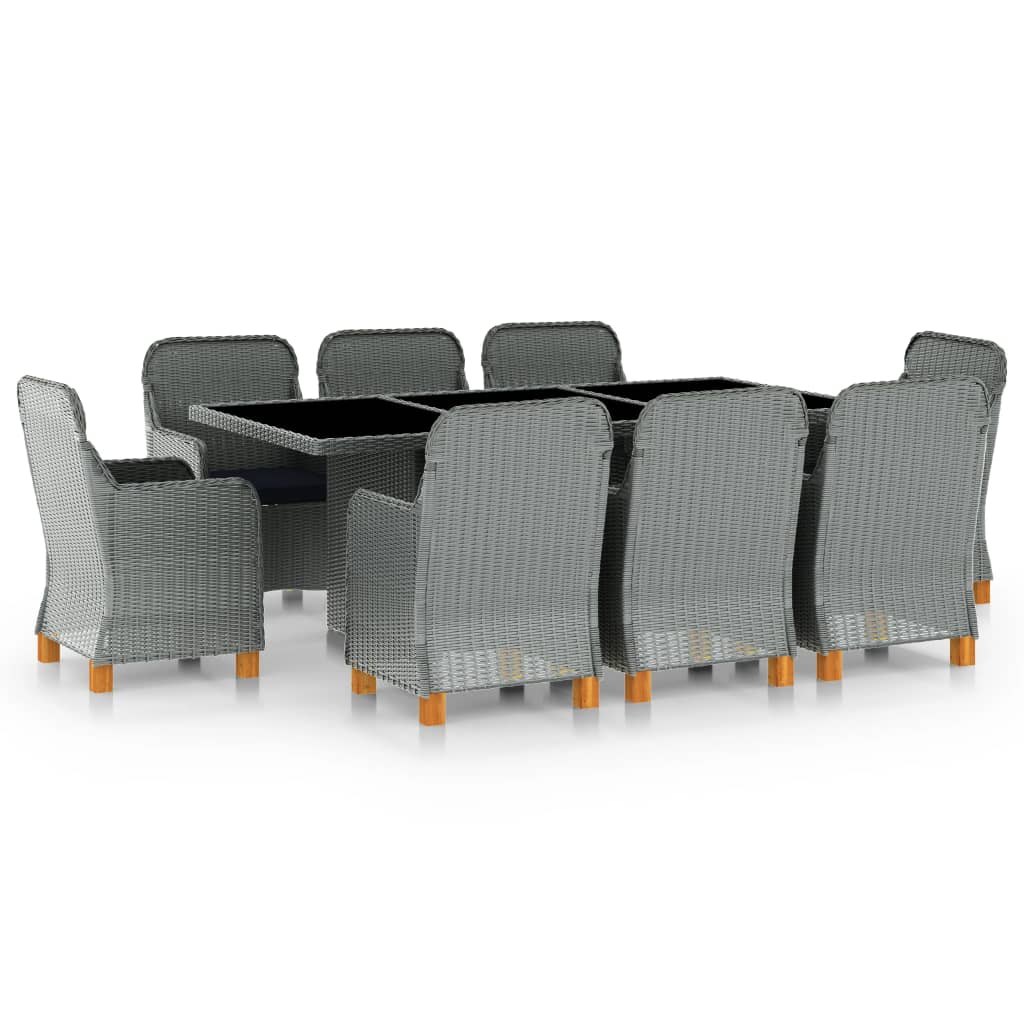 vidaXL 9 Piece Outdoor Dining Set with Cushions Poly Rattan Light Grey