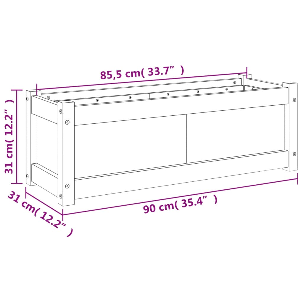 vidaXL Garden Planter White 90x31x31 cm Solid Wood Pine