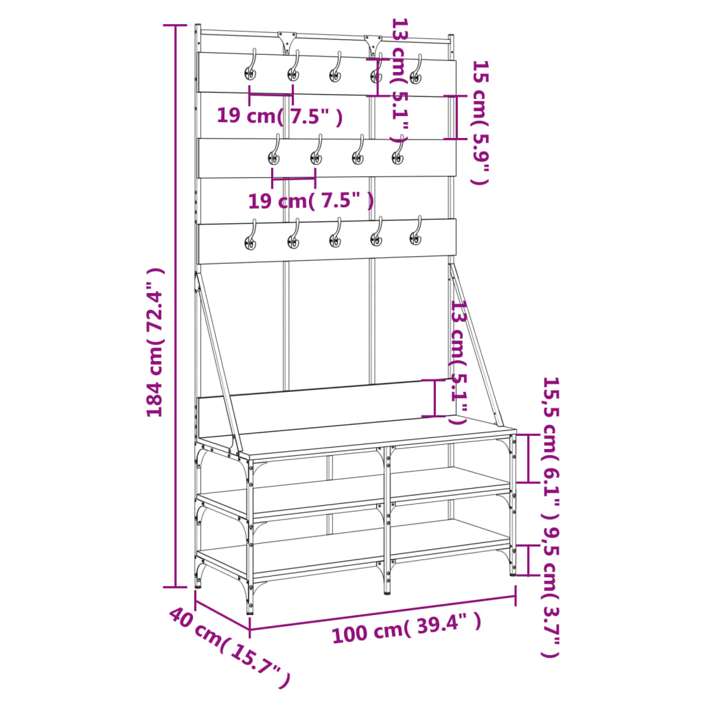 vidaXL Clothes Rack with Shoe Storage Smoked Oak 100x40x184 cm