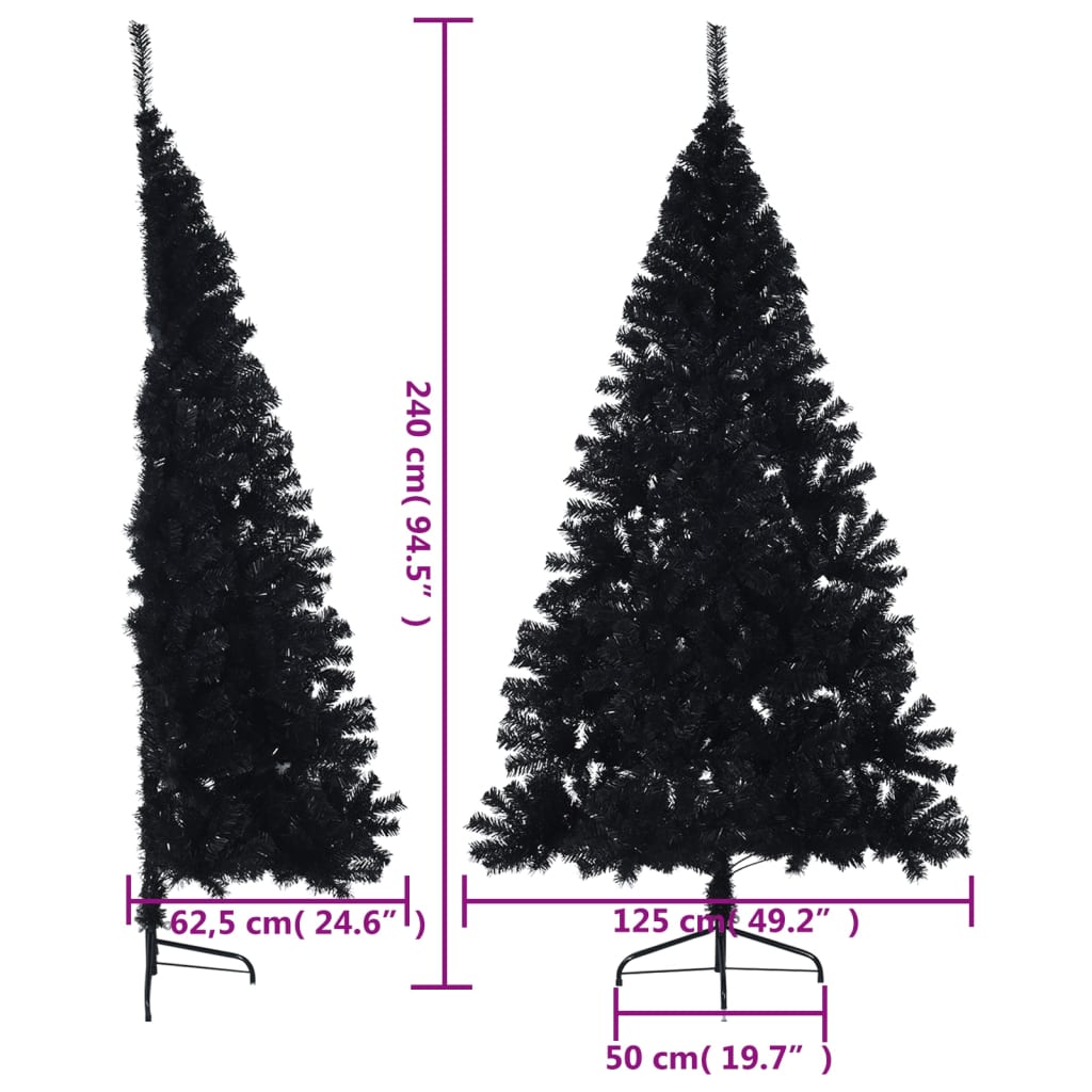 vidaXL Artificial Half Christmas Tree with Stand Black 240 cm PVC