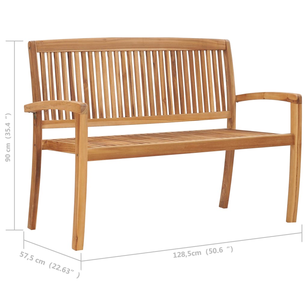 vidaXL Stacking Garden Bench with Cushion 128.5 cm Solid Teak Wood