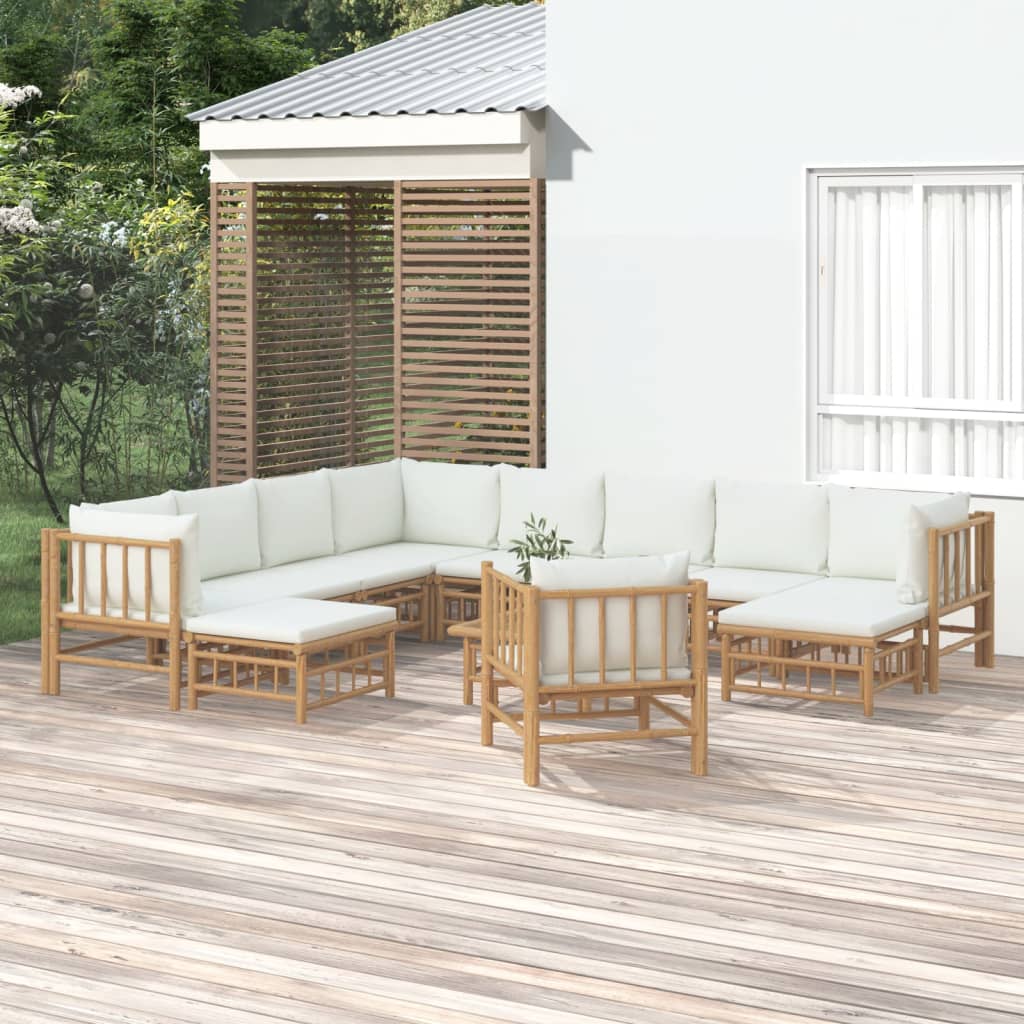 vidaXL 12 Piece Garden Lounge Set with Cream White Cushions Bamboo