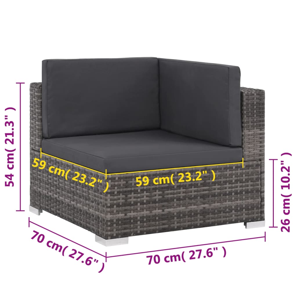 vidaXL 7 Piece Garden Lounge Set with Cushions Poly Rattan grey