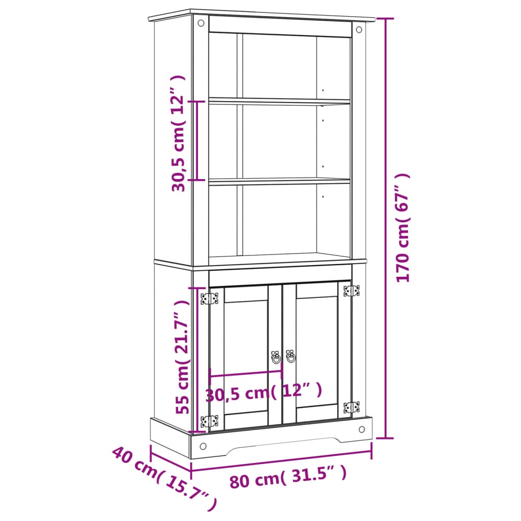 vidaXL Cupboard Mexican Pine Corona Range 80x40x170 cm