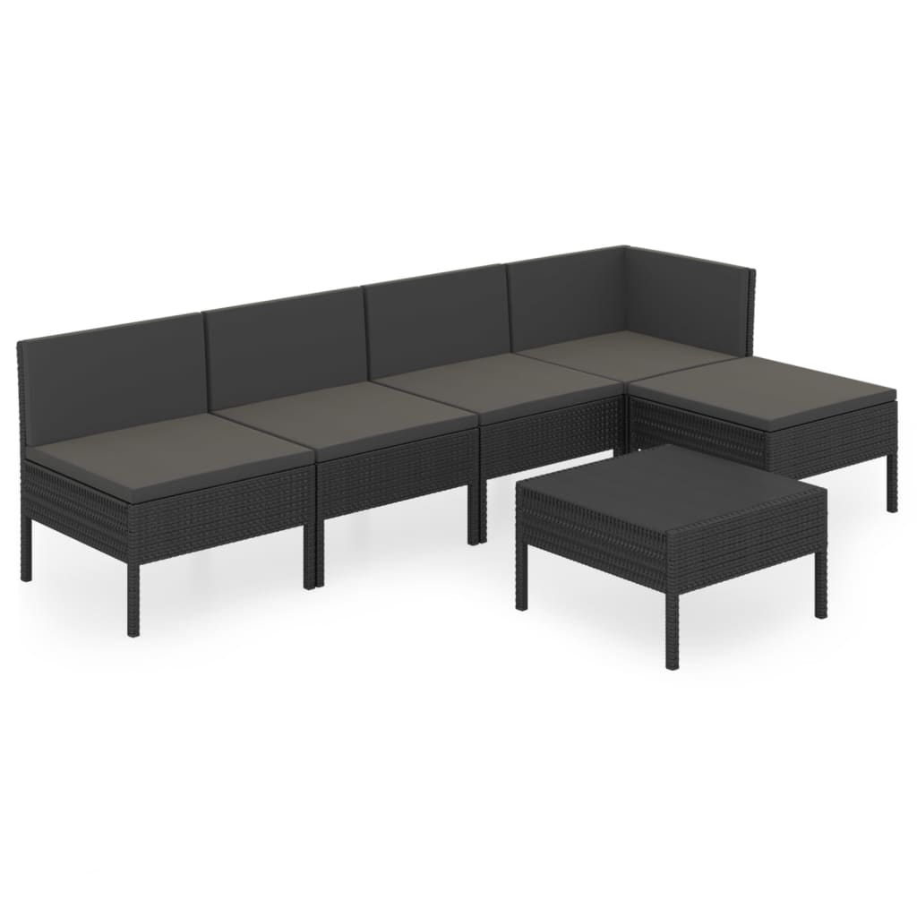 vidaXL 6 Piece Garden Lounge Set with Cushions Poly Rattan Black