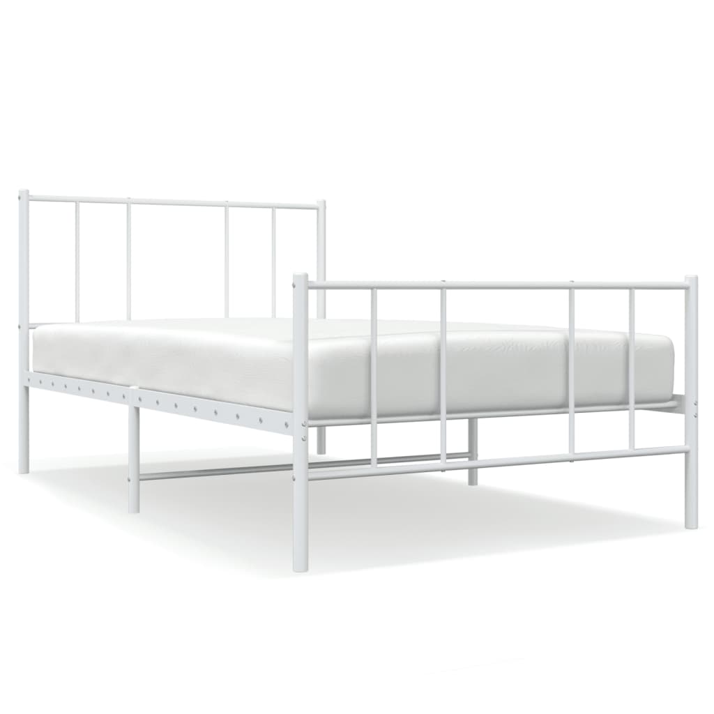 vidaXL Metal Bed Frame without Mattress with Footboard White 100x190 cm