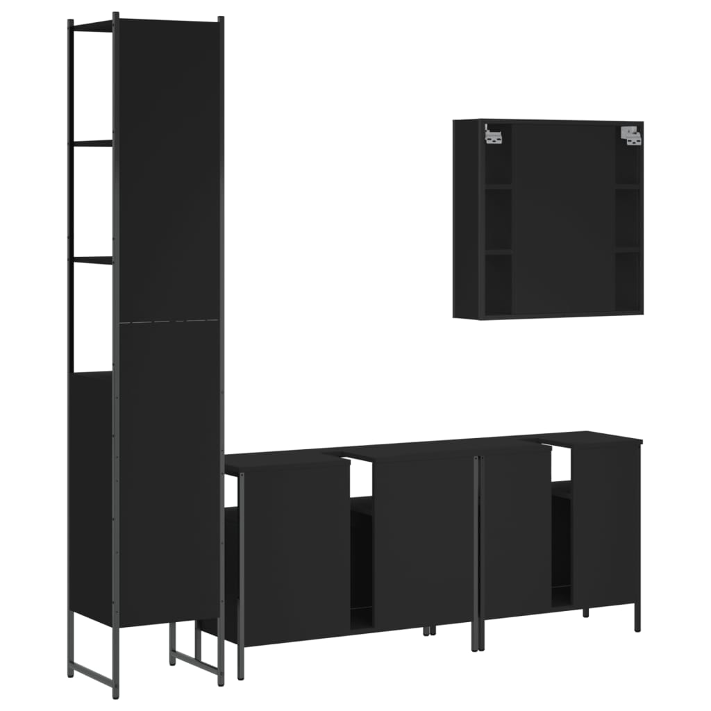 vidaXL 4 Piece Bathroom Cabinet Set Black Engineered Wood