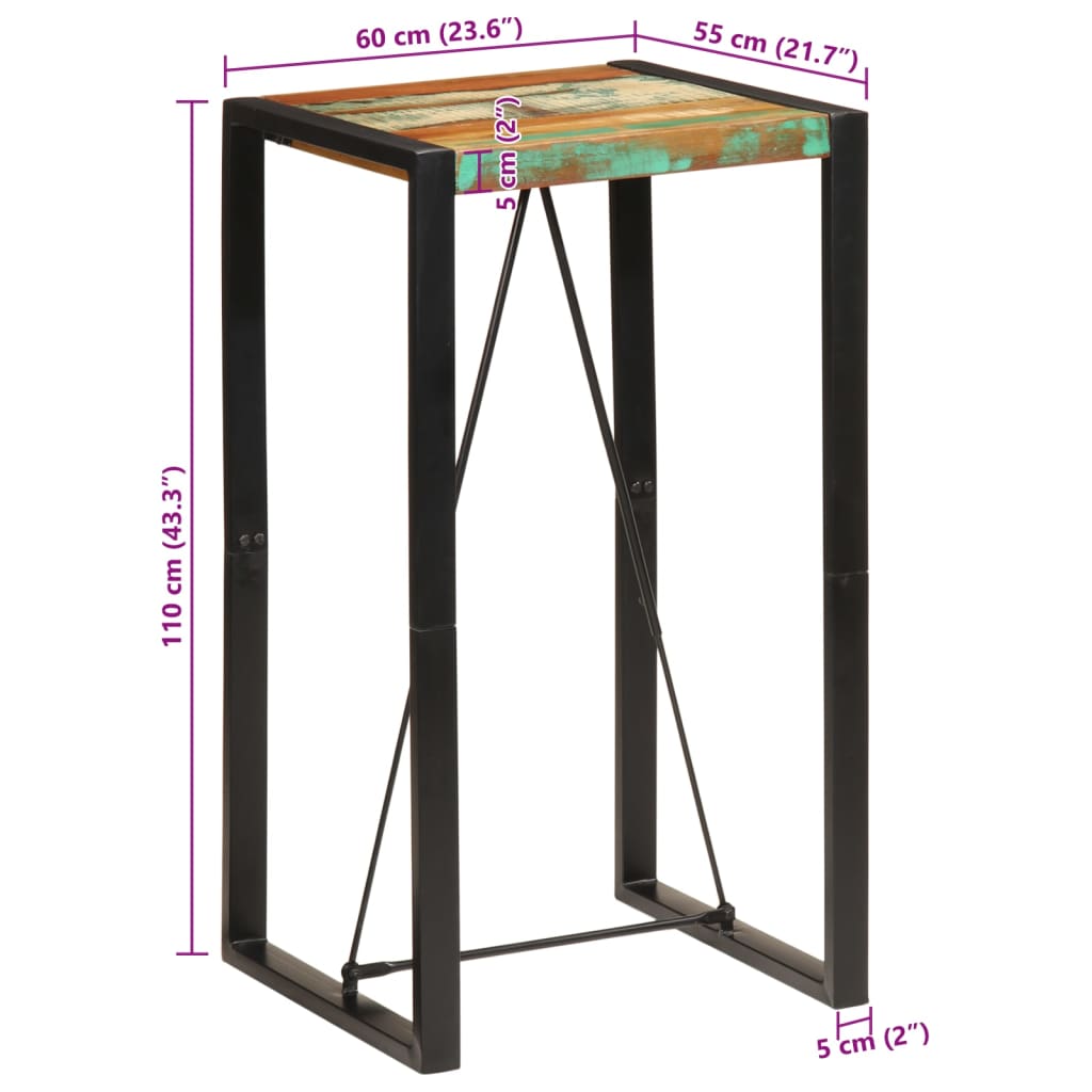 vidaXL Bar Table 60x55x110 cm Solid Wood Reclaimed