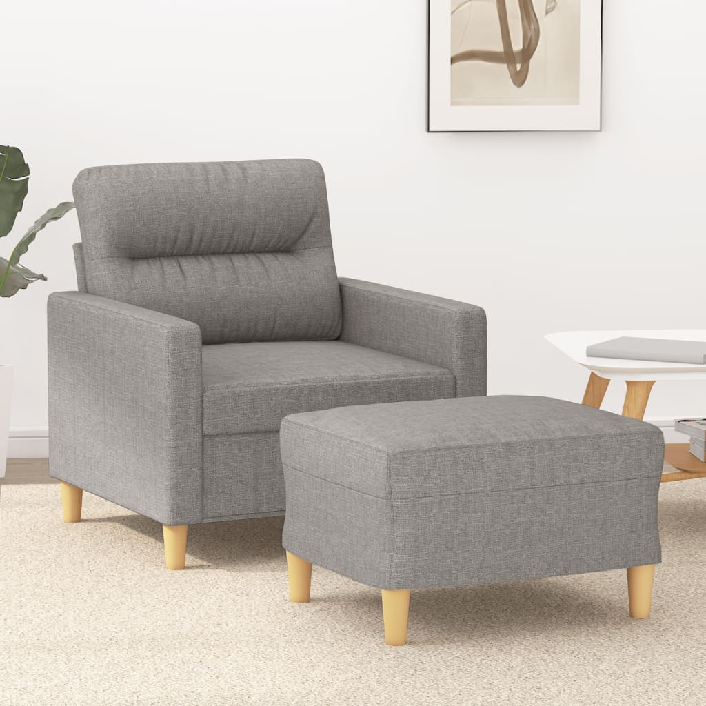 vidaXL Sofa Chair with Footstool Light Grey 60 cm Fabric