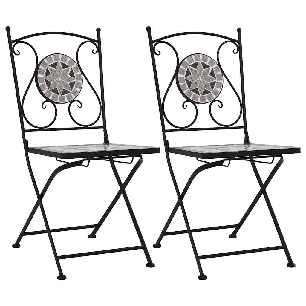 ❋Chair　2脚❋ vidaXL Garden Chair | Set of 2 | Grey | Powder-coated iron and