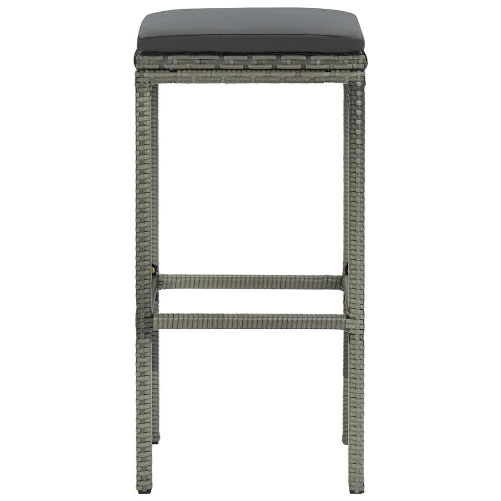 vidaXL Bar Stools with Cushions 3 pcs Grey Poly Rattan