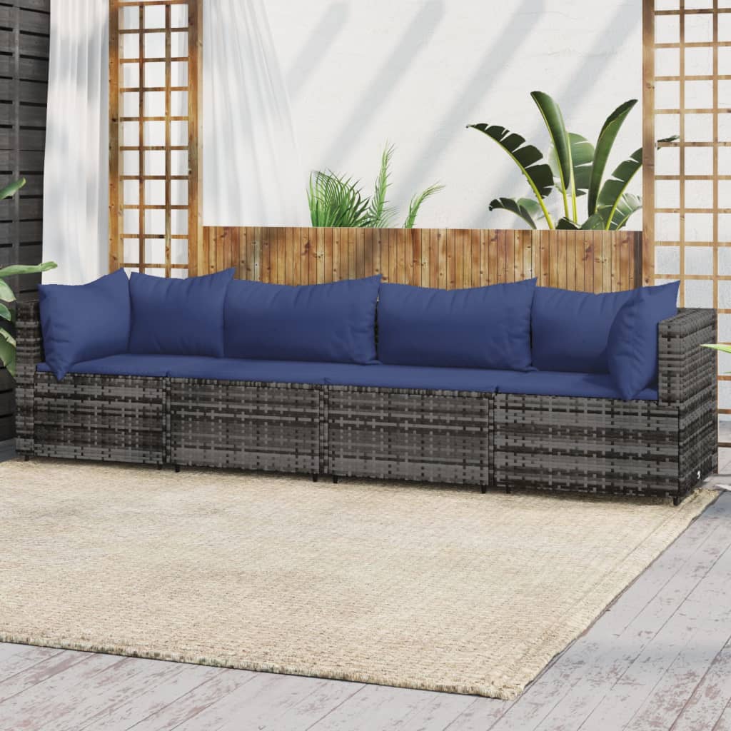 vidaXL 4 Piece Garden Lounge Set with Cushions Grey Poly Rattan