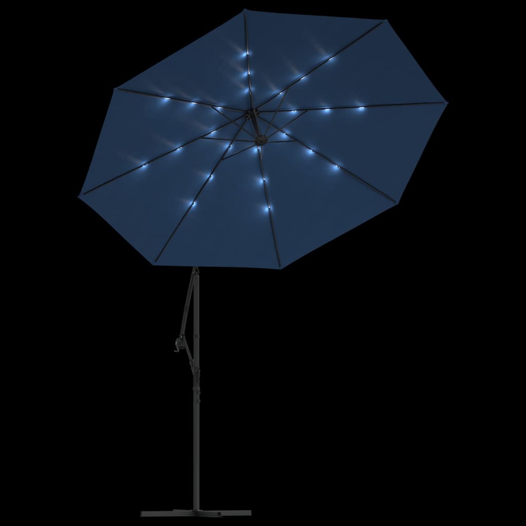 vidaXL Cantilever Garden Parasol with LED Lights and Steel Pole 300 cm Azure