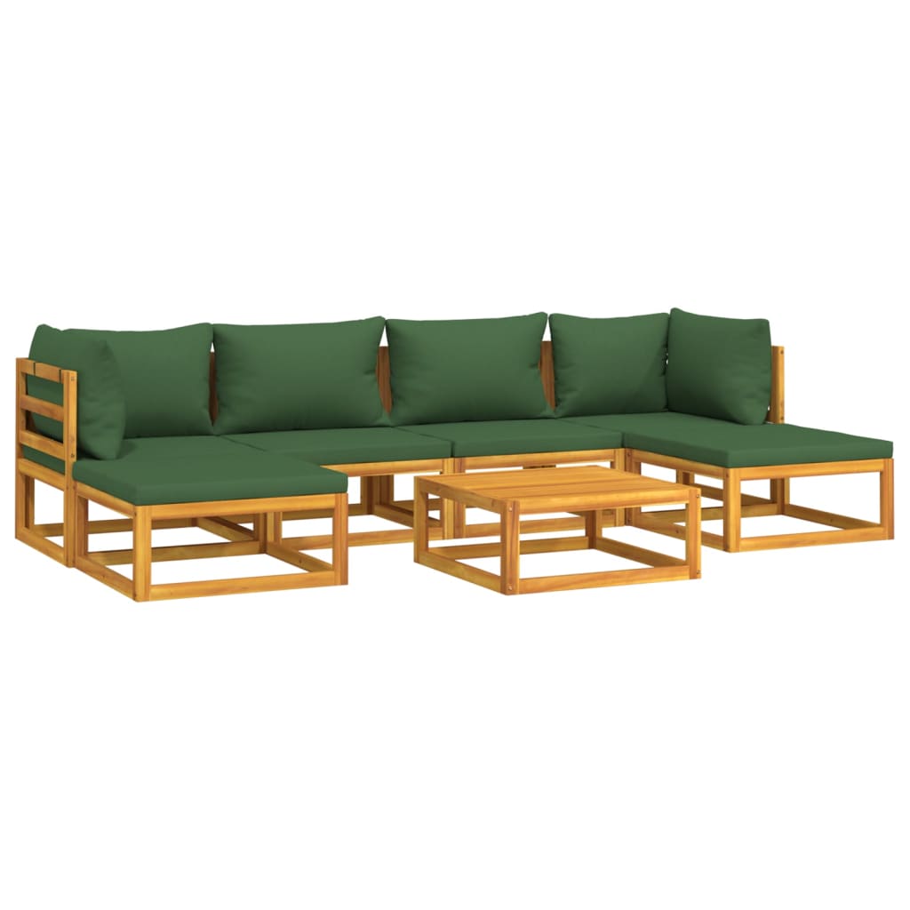 vidaXL 7 Piece Garden Lounge Set with Green Cushions Solid Wood