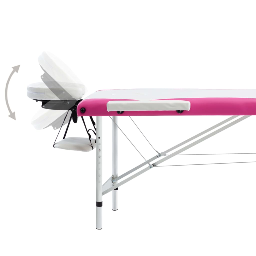 vidaXL 3-Zone Foldable Massage Table Aluminium White and Pink