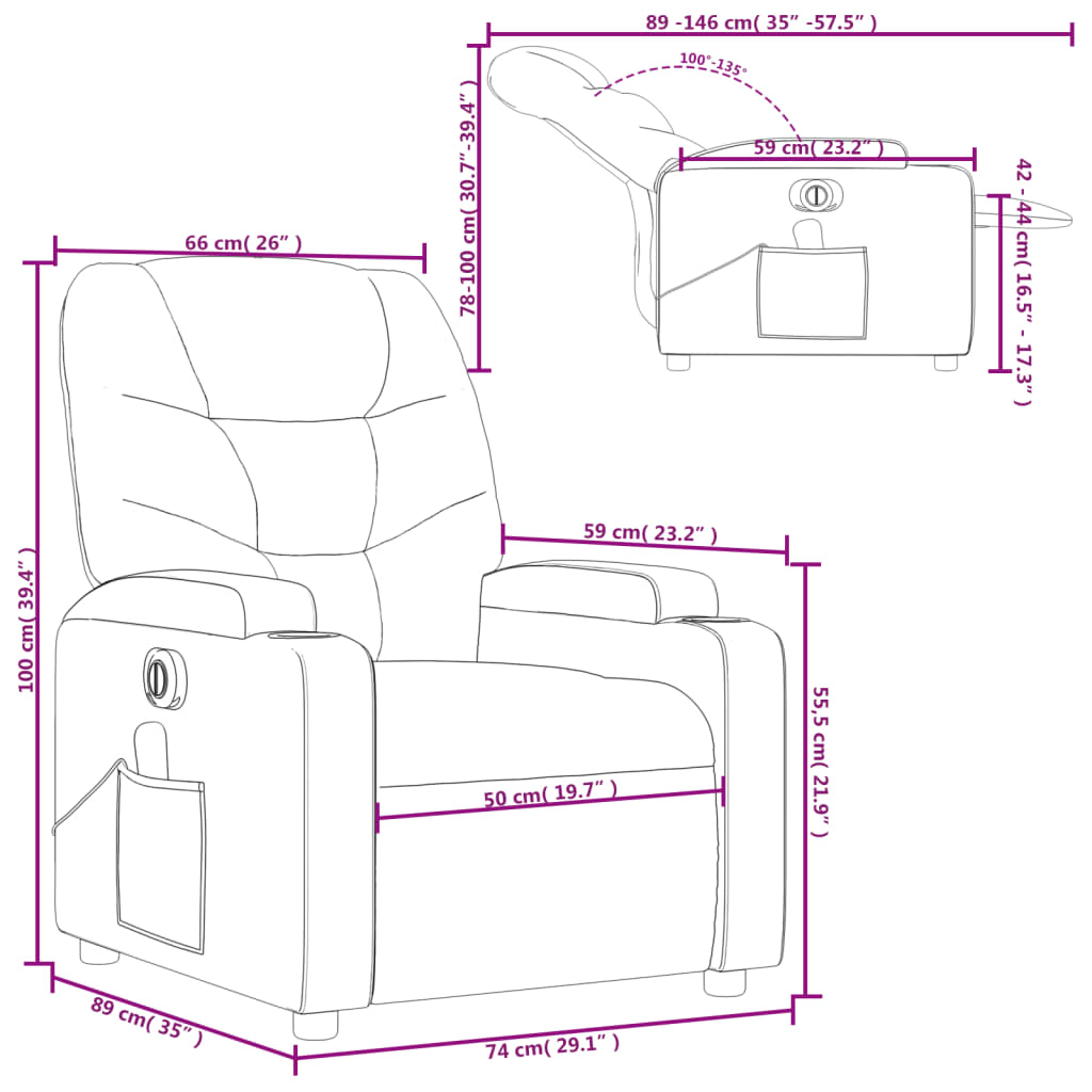 vidaXL Electric Massage Recliner Chair Cream Faux Leather