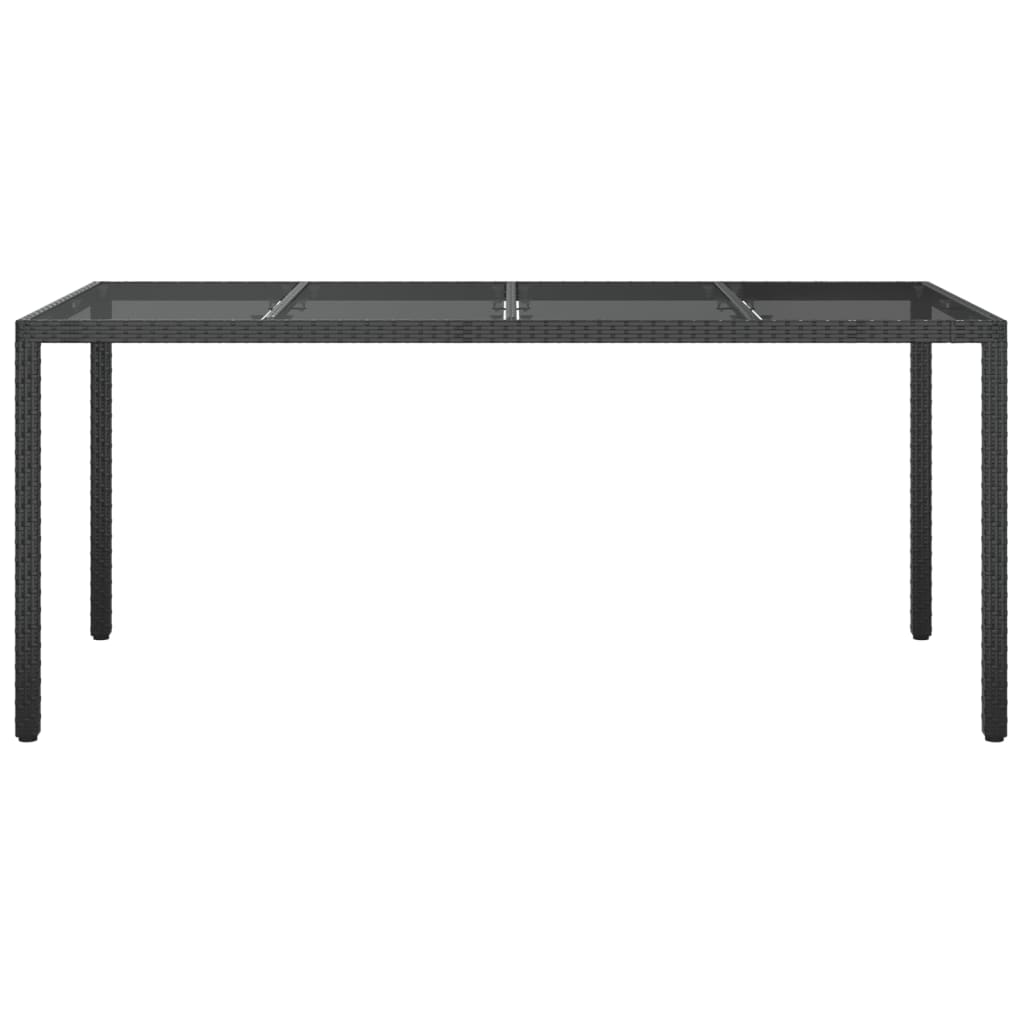 vidaXL Garden Table Black 190x90x75 cm Tempered Glass and Poly Rattan