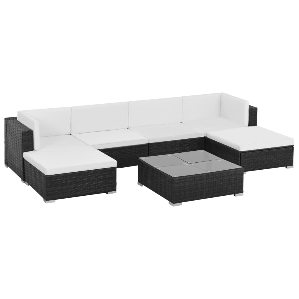 vidaXL 7 Piece Garden Lounge Set with Cushions Poly Rattan Black