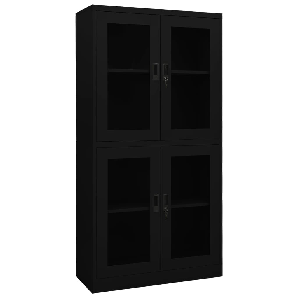 vidaXL Office Cabinet Black 90x40x180 cm Steel and Tempered Glass