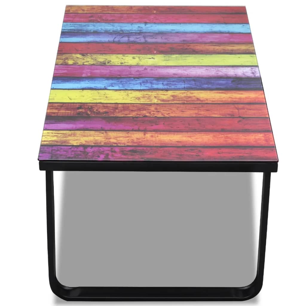 vidaXL Coffee Table with Rainbow Printing Glass Top